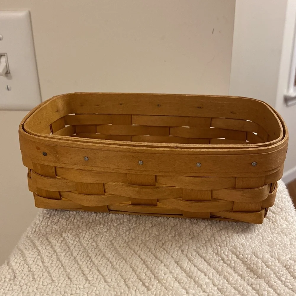 Vintage 2004 Longaberger Biscuit Basket Blue Fabric Liner & Plastic Protector